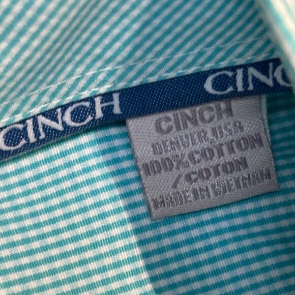 Cinch Mens Green Checkered Cotton Long-Sleeve Shirt Size Small - Picture 7 of 11